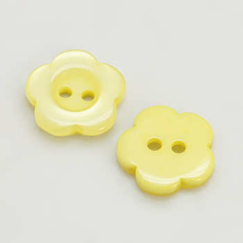 Resin Buttons, Dyed, Flower, Yellow, 11x2.4mm, Hole: 1.6~1.8mm, about 1000pcs/bag