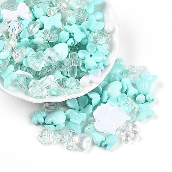 Transparent & Opaque Acrylic Beads, Mixed Shapes, Pale Turquoise, 7.5~24.5x7.5~32.7x2.5~12.5mm, Hole: 0.5~3mm