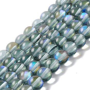 Synthetic Moonstone Beads Strands, Round, Slate Blue, 8mm, Hole: 1mm, about 48pcs/strand, 14.57''~15.35''(37~39cm)