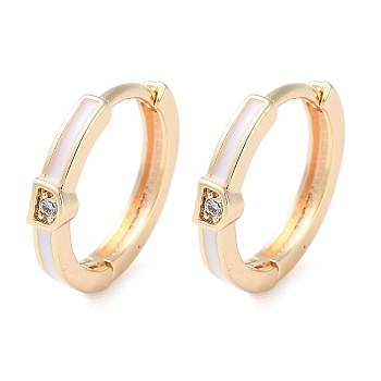 Brass Micro Pave Clear Cubic Zirconia Hoop Earrings for Women, Real 18K Gold Plated, 12.5x13.5x2.5mm