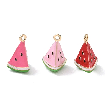 Alloy Enamel Pendants, Triangular Watermelon Charms, Golden, Mixed Color, 17.5x11x9.5mm, Hole: 1.6mm