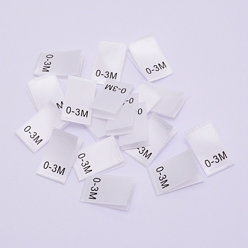 Baby Childen Clothing Size Labels, Woven Crafting Craft Labels, for Clothing Sewing, 0~3M, White, 50x13mm, 1000pcs/bag