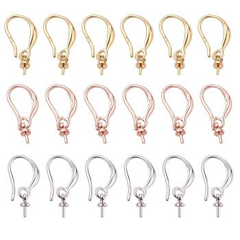 9 Pairs 3 Colors Brass Earring Hooks, for Half Drilled Beads, Mixed Color, 20x2.7mm, 20 Gauge, Pin: 0.8mm, Bail: 6x2.7mm, 21 Gauge, Pin: 0.7mm, 3 colors, 3pairs/color, 9pairs/box