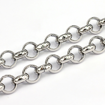 304 Stainless Steel Rolo Chains, Belcher Chains, Unwelded, Stainless Steel Color, 12x4mm