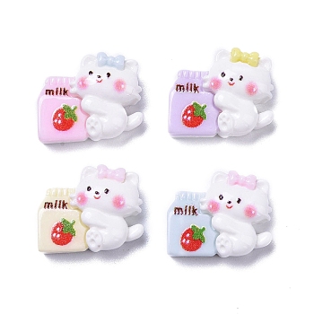 Opaque Cute Animal Resin Decoden Cabochons, Mixed Color, Cat Shape with Milk, 12x15x6mm