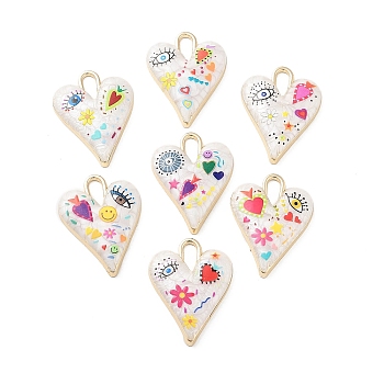 Rack Plating Alloy Enamel Pendants, with Resin, Heart with Evil Eye Charm, Cadmium Free & Nickel Free & Lead Free, Golden, Mixed Color, 34.5x25.5x4.5mm, Hole: 9x4mm