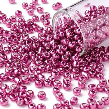 6/0 Glass Seed Beads, Metallic Colours Style, Round, Camellia, 6/0, 4mm, Hole: 1.5mm, about 500pcs/50g