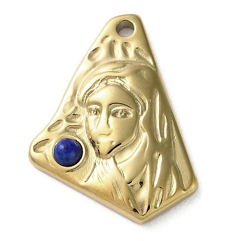 Vacuum Plating 316 Stainless Steel Pendants, with Natural Lapis Lazuli, Triangle, Real 18K Gold Plated, 24x18.5x3.5mm, Hole: 1.8mm