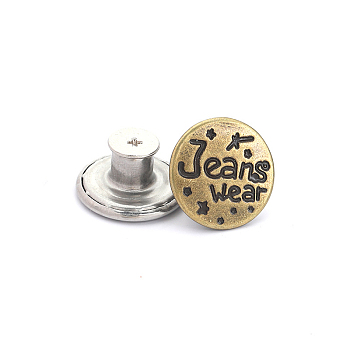 Alloy Button Pins for Jeans, Nautical Buttons, Garment Accessories, Round with Word, Antique Bronze, 17mm