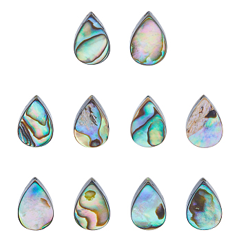 10Pcs Abalone Shell/Paua Shell Beads, Drop, Green, 12x8x3.5~4mm, Hole: 1mm, 10pcs