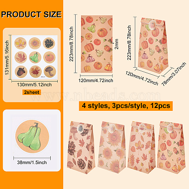 12Pcs 4 Styles Thanksgiving Day Rectangle Kraft Paper Candy Storage Pouches Gift Shopping Bags(CARB-WH0019-01)-2