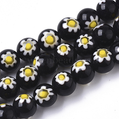 8mm Black Round Millefiori Lampwork Beads