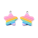 Rainbow Star Resin Pendants, with Platinum Plated Iron Peg Bails, Colorful, 28.5x26x4mm, Hole: 2mm(CRES-O003-01)