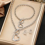 Heart 304 Stainless Steel Pendant Necklace & Stud Earring & Bracelet Sets for Women, Stainless Steel Color, 475mm(SJEW-F226-02P)