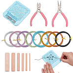 DIY Decoration Kits, including Plastic Quilling Winding Tray with 20Pcs Metal Pin, Quilling Board, 6Pcs Wood Craft Sticks, 2Pcs 45# Carbon Steel Jewelry Pliers, 8 Rolls Aluminum Wire, Mixed Color, 110x95x8mm, 1pc(DIY-OC0016-06)