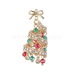Glass Pendants, Christmas Tree with Bowknot, with Copper Wire & Alloy, Faceted, Colorful, 45.5x19.5x18.5mm, Hole: 1.2mm(PALLOY-TA00333)