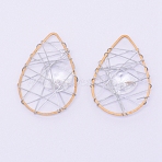 Brass Filigree Joiners Links, with Cubic Zirconia and Iron Wire, Teardrop, Clear, Platinum & Golden, 32x22x6mm, Hole: 5x6mm(ZIRC-WH0003-04)