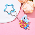 PVC Plastic Keychains, with Star Aluminum Alloy Key Clasps, Platinum, Koala, Candy, FireBrick, 140mm(KEYC-YW00197-02)