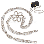 Double Strand Purse Chains, Aluminum Curb Chain Purse Straps, with Acrylic Flower Link and Alloy Swivel Clasps, Platinum, 102cm(FIND-WH0111-402)