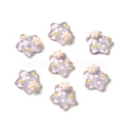 Translucent Resin Cabochons, Star with Flower & Polka Dot, Thistle, 15x16x7.5mm(RESI-E034-01C)