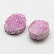 Electroplated Natural Druzy Crystal Cabochons, Oval, Dyed, Pink, 10x8x4~5mm(G-N0260-02)