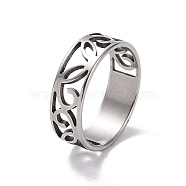 201 Stainless Steel Hollow Leaf Finger Ring for Women, Stainless Steel Color, US Size 6 1/2(16.9mm)(RJEW-J051-46P)
