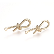 Brass Stud Earring Findings, with 316 Surgical Stainless Steel Pin and Loop, Knot, Light Gold, 32x11x8mm, Hole: 2.2mm, Pin: 0.7mm(KK-L198-010LG)