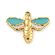 304 Stainless Steel Enamel Pendants, Dragonfly Charm, Golden, Medium Turquoise, 16.5x21x3mm, Hole: 1.5mm(STAS-M073-61G)