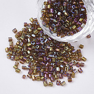 8/0 Two Cut Glass Seed Beads, Hexagon, Metallic Transparent Colours, Colorful, 2.5~3x2.5mm, Hole: 0.9mm, about 15000pcs/bag(SEED-S033-04A-01)