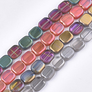 Frosted Electroplate Glass Beads Strands, Rectangle, Mixed Color, 12x10x4mm, Hole: 1mm, about 55pcs/strand, 25.1 inch(EGLA-S188-02)