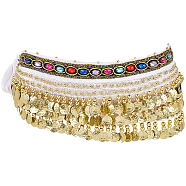 Golden Alloy Three Layers Flat Round Waist Belt, Polyester Belly Dance Hip Scarfs, White, 63-3/4 inch(162cm)(AJEW-WH20002-09B)