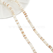 2 Strands Natural Freshwater Shell Beads Strands, Disc/Flat Round, Heishi Beads, Shell Shards, Seashell Color, 5~6x1.5~3mm, Hole: 0.8mm, about 201pcs/Strand, 11.22 inch(28.5cm)(BSHE-NB0001-17)