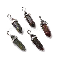 Natural Dragon Blood Pointed Pendants, Faceted, with Platinum Tone Brass Findings, Lead free & Cadmium Free, Bullet, 27~30x9~10x7~8mm, Hole: 4x3mm(X-G-K329-48P)