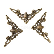 Iron Filigree Joiners, Etched Metal Embellishments, Corner Shape with Flower, Antique Bronze, 31x56.5x1.5mm(FIND-B020-16AB)
