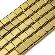 Electroplated Non-magnetic Synthetic Hematite Beads Strands, Square, 2-Hole, Gold, 6x6x3mm, Hole: 1.2mm, about 69pcs/strand, 15.55 inch(39.5cm)(G-C106-A02-16)