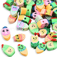 Handmade Polymer Clay Beads, Mixed Shapes with Expression, Mixed Color, 9~14.5x6~10x4~5mm, Hole: 1.5mm(X-CLAY-N008-073-A01)