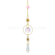 Glass Pendant Decorations, Hanging Suncatchers, with Brass Findings, for Home Decoration, Sun Pattern, 430mm(HJEW-PW0002-02C)