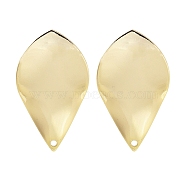 Brass Stud Earrings Findings, Real 18K Gold Plated, Horse Eye, 25x15mm, Hole: 1.2mm, Pin: 12x0.8mm(EJEW-B063-02G-02)