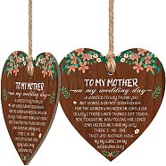 Heart with Word Wooden Hanging Plate, Decoration Accessories, Floral Pattern, 100x100mm(HJEW-WH0037-006)