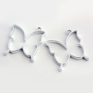 Rack Plating Alloy Butterfly Open Back Bezel Pendants, For DIY UV Resin, Epoxy Resin, Pressed Flower Jewelry, Hollow, Cadmium Free & Nickel Free & Lead Free, Silver Color Plated, 35x32x3.5mm, Hole: 3mm(PALLOY-S047-34D-FF)