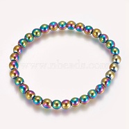 Electroplated Non-magnetic Synthetic Hematite Beaded Stretch Bracelet, Round, Multi-color Plated, 2-1/8 inch(5.4cm), Bead: 6mm(BJEW-P215-01-6mm)