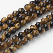 Natural Yellow Tiger Eye Bead Strands, Round, Grade A, 6~6.5mm, Hole: 1mm, about 60pcs/strand, 14.9 inch(38cm)(G-G735-71-6mm-A)