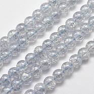 Electroplate Synthetic Crackle Quartz Bead Strands, Full Rainbow Plated, Round, Alice Blue, 6mm, Hole: 1mm, about 66pcs/strand, 15.7 inch(EGLA-J067-6mm-HR09)