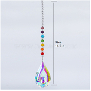 Chakra Theme K9 Crystal Glass Big Pendant Decorations, Hanging Sun Catchers, Teardrop, Colorful, 37cm(HJEW-PW0001-019D-01)