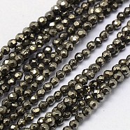 Natural Pyrite Beads Strands, Round, Faceted, 2mm, Hole: 0.3mm, about 200pcs/strand, 15.74 inch(G-L031-2mm-03)