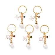 Acrylic Pearl Pendants Keychain, with 201 Stainless Steel Rhinestone Charms and Flower, for Keychain, Purse, Backpack Ornament, Mixed Color, 6.9cm(KEYC-JKC00427)