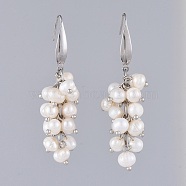 Dangle Earrings, with Natural Pearl, 304 Stainless Steel Earring Hooks and Cardboard Jewelry Set Boxes, White, 55mm, Pin: 0.7mm(X-EJEW-JE03521)