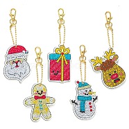 Christmas Theme DIY Diamond Painting Keychain Kit, Including Acrylic Board, Keychain Clasp, Bead Chain, Resin Rhinestones Bag, Diamond Sticky Pen, Tray Plate and Glue Clay, Mixed Shapes, 70mm, 5pcs/set(DRAW-PW0007-03H)