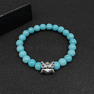 Synthetic Turquoise Stretch Bracelets for Women Men, with Tibetan Style Animals Alloy Beads, Fox, No Size(IS4293-9)