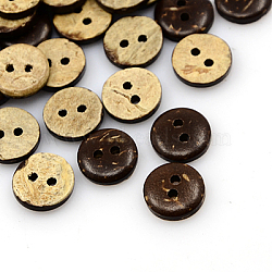 Coconut Buttons, 2-Hole, Flat Round, Coconut Brown, 10x2.5mm, Hole: 1.5mm(COCO-I002-092)
